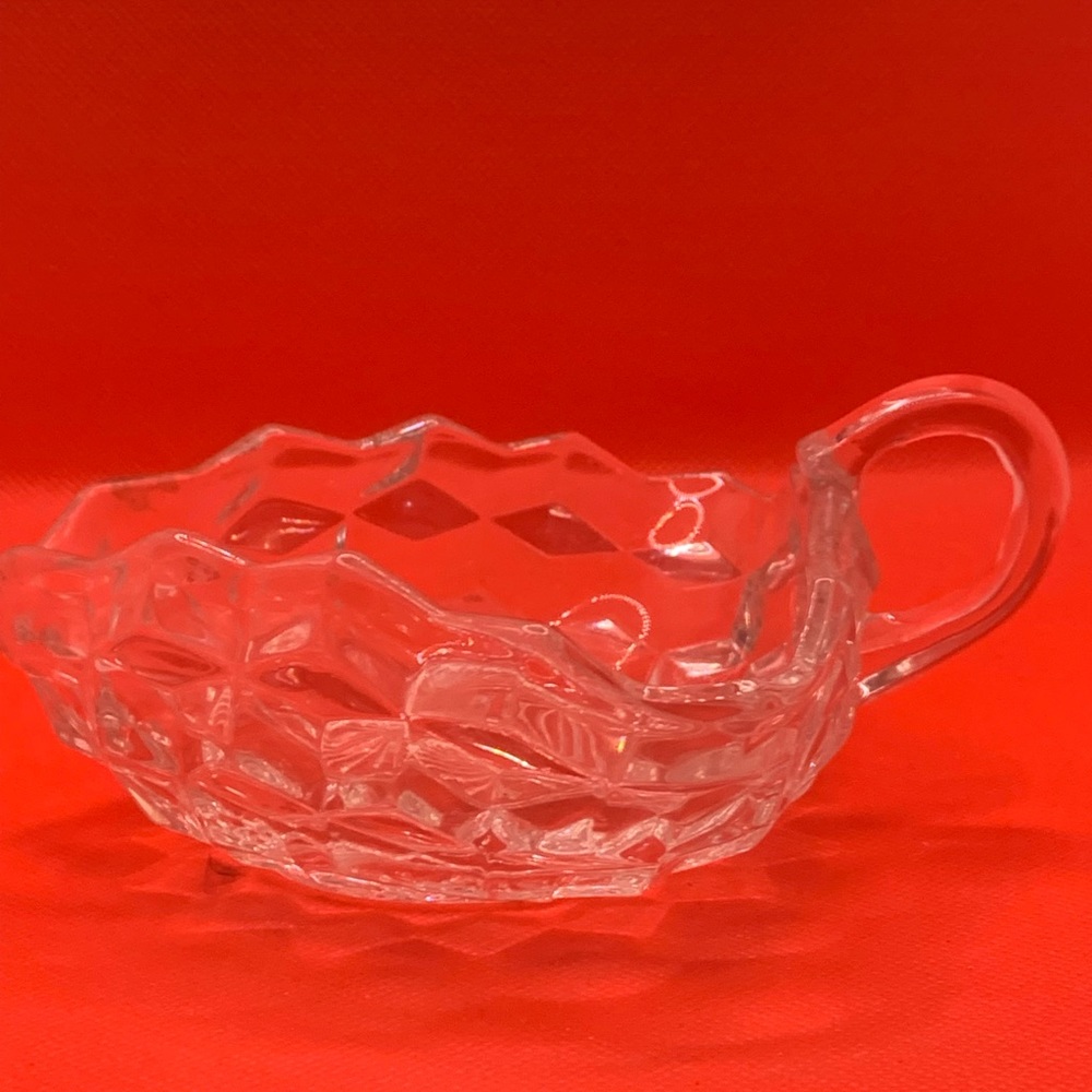 Vintage Glass Fostoria American Triangular Nappy Dish With Handle 5’’